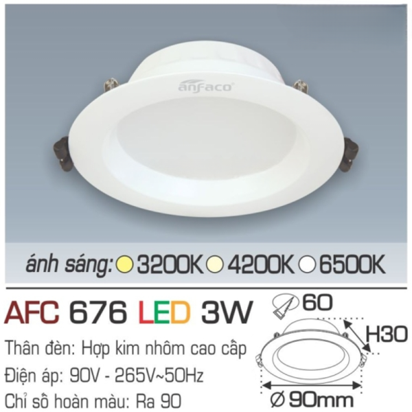 Đèn âm trần downlight AFC 676 LED 3W Anfaco 3