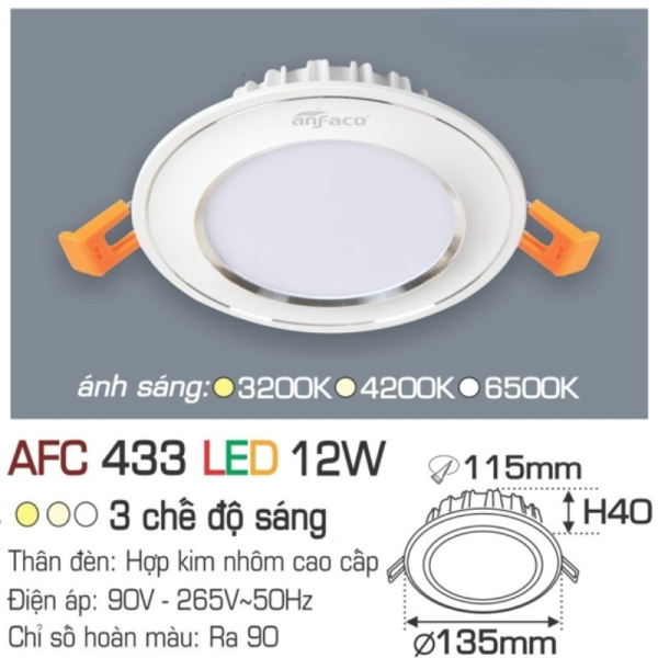 Đèn LED âm trần AFC 433 LED 12W Anfaco 4