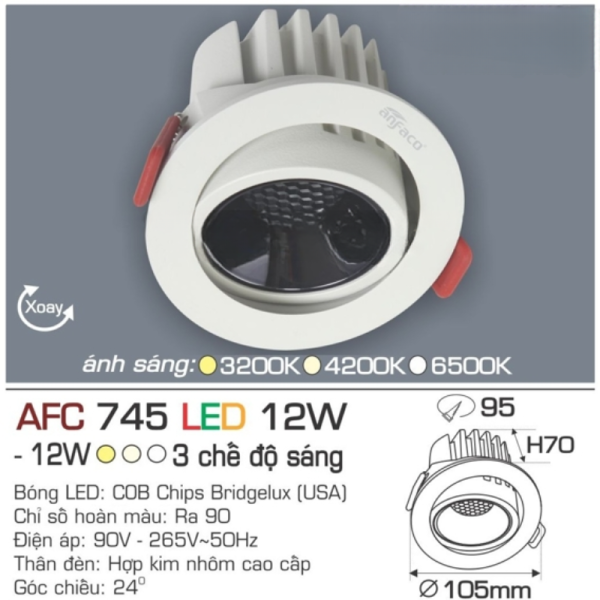 Đèn LED âm trần Anfaco AFC 745 LED 12W 4