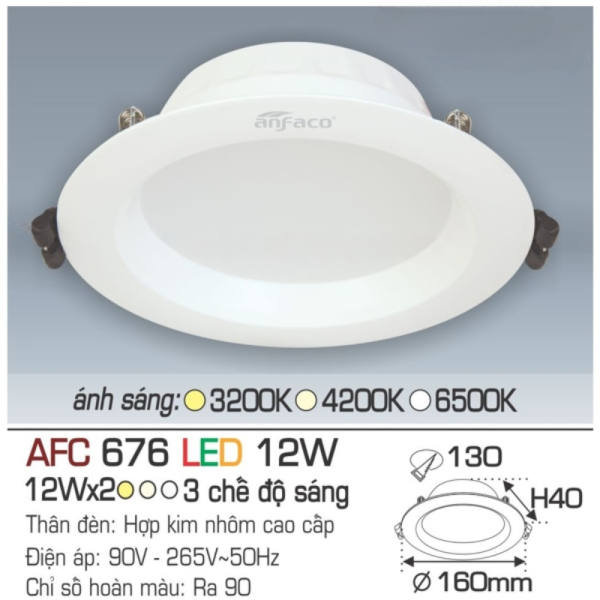 Đèn âm trần downlight AFC 676 LED 12W Anfaco 13