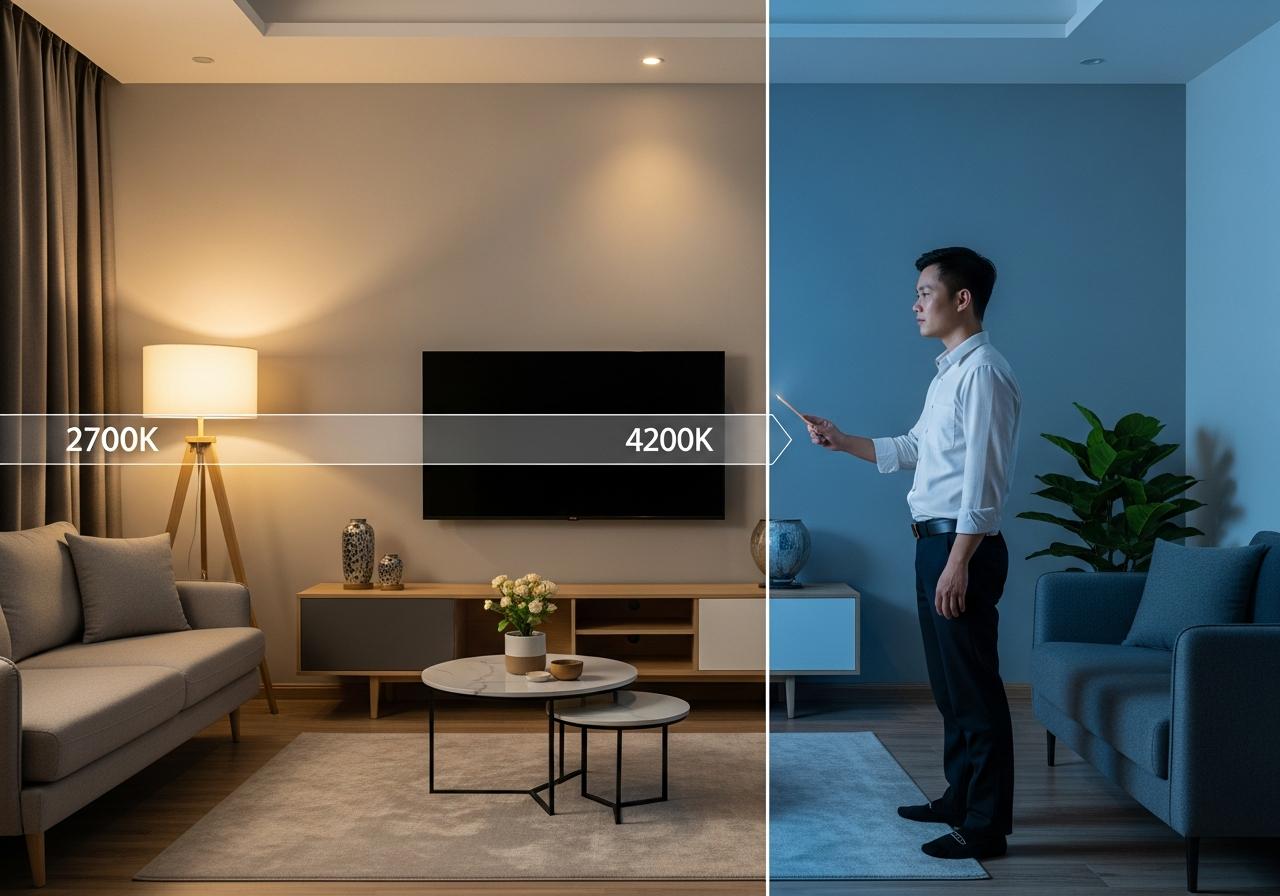 So sánh ánh sáng trung tính 4200k với ánh sáng 3000k và 6500k