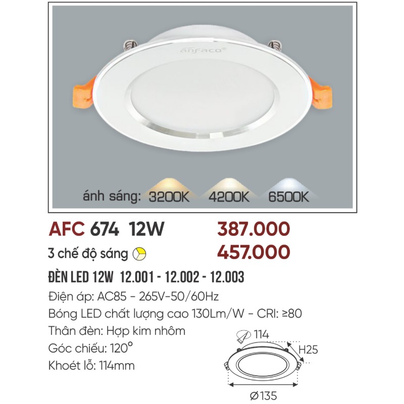 p040-b05-thong-so Đèn LED âm trần AFC 674 LED 12W Anfaco - 3 màu 4