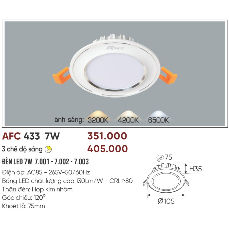 p042-b01-thong-so Đèn LED Âm Trần AFC 433 LED 7W Anfaco - 3 màu 4