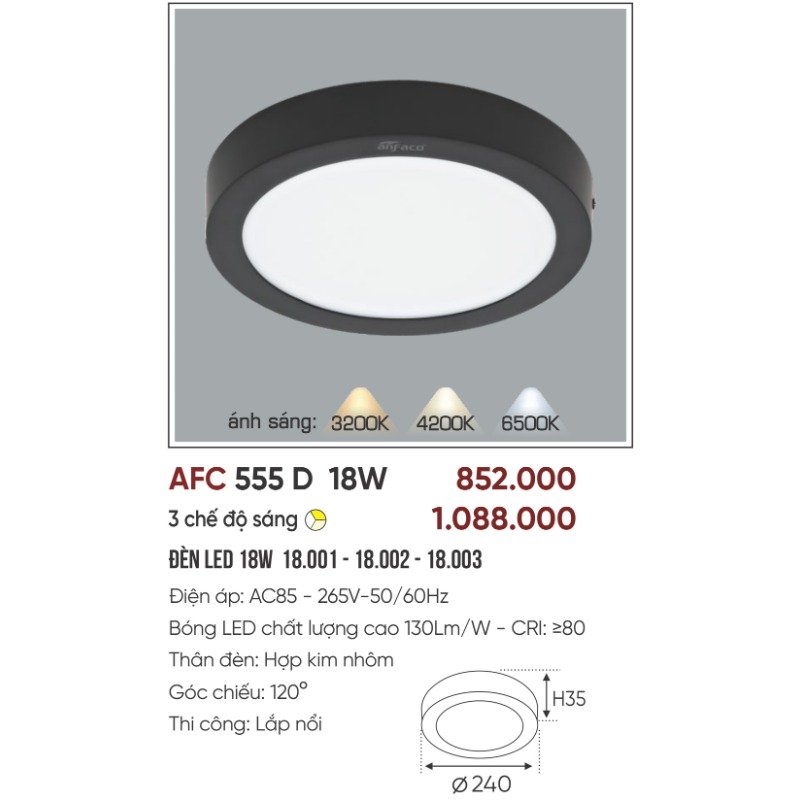 p063-b07-thong-so AFC 555 Đen LED 18W 4